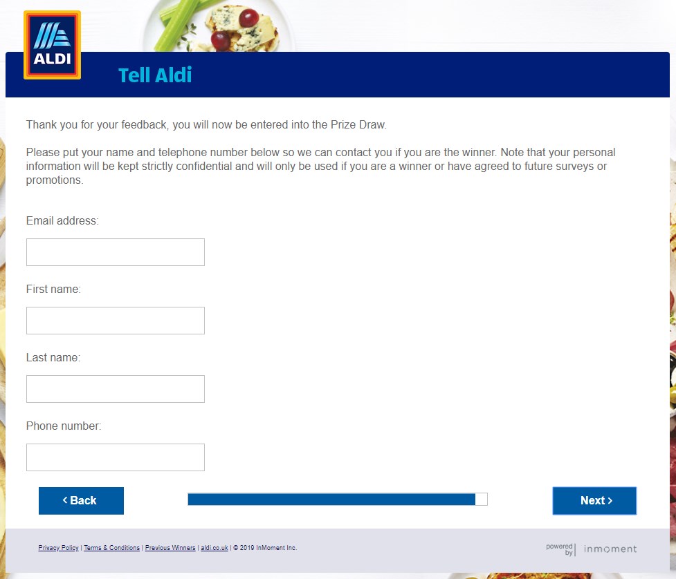 Final Page To Enter Into Aldi Survey Prize Draw