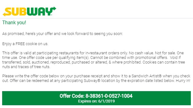 Free Cookie Invitation On Www.subwaylistens.co.uk