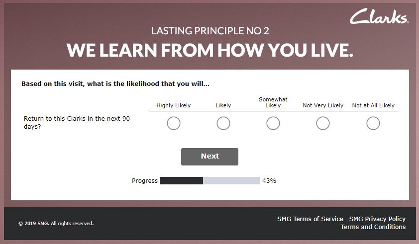 Likelihood Of Returning To Clarks Question On Survey