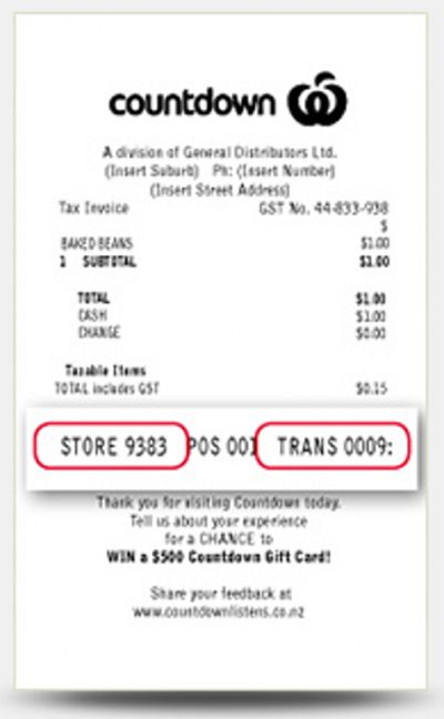 Location Of Countdown Listens Survey Code On Receipt