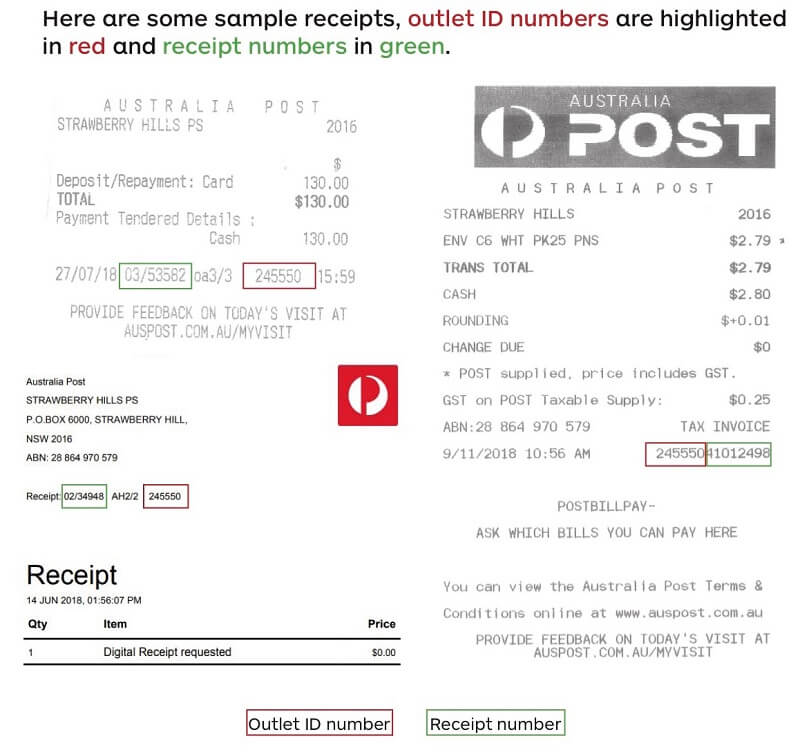 Location Of Information On Auspost Receipt