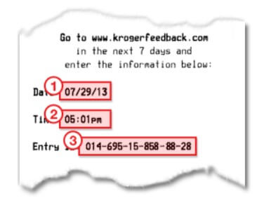 Location Of Information On Receipt For KrogerFeedback Survey