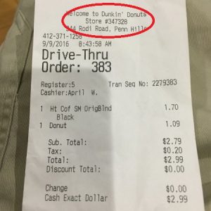 Location Of Store Number On Dunkin Donuts Receipt For Telldunkin Survey