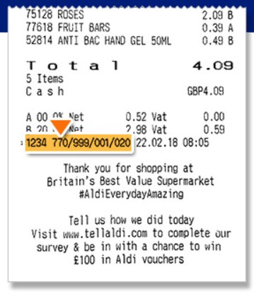 Location Of Survey Code For Tellaldi On Aldi Receipt