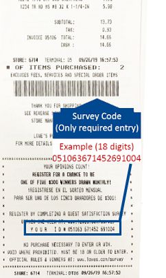 Location Of Survey Code On Lowes Receipt