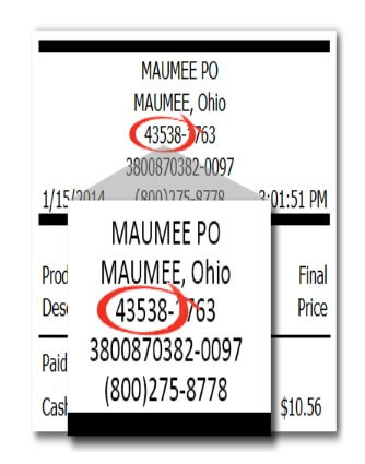 Location Of Zip Code On Postalexperience Receipt