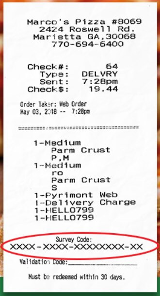 Receipt To Take Marco's Pizza Survey