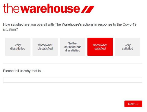 Satisfaction Rating The Warehouse Survey