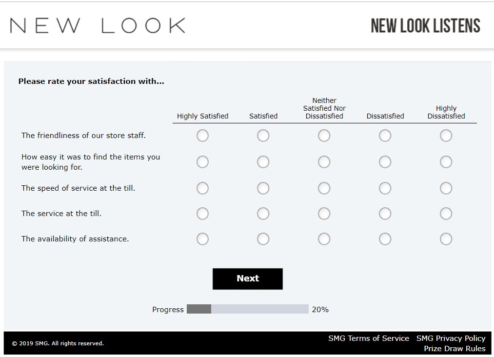 Satisfaction Rating For Friendliness Of New Look Staff Anf More On Survey