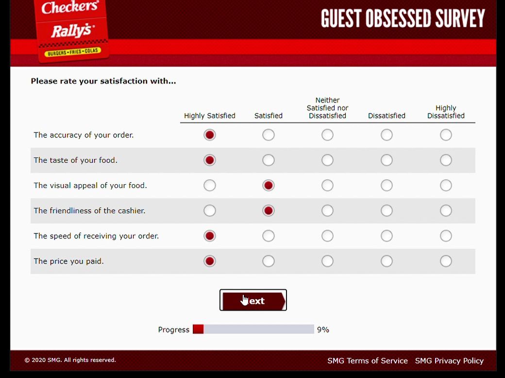 Satisfaction Rating For The Food You Ordered At Checkers And Rally's