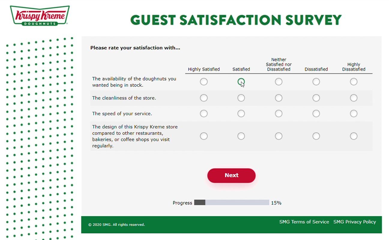 Satisfaction Ratings On Krispykremelistens Survey