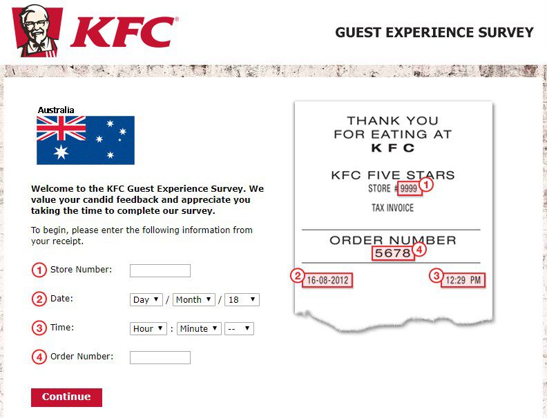 Screenshot Of Kfc 's Feedback Website In Australia