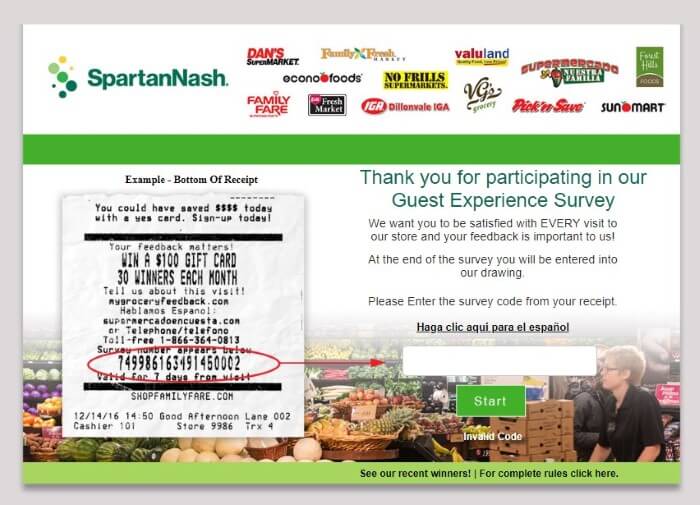 Screenshot Of Spartannash Mygroceryfeedback Survey