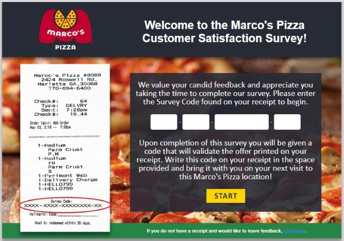 Screenshot Of Tellmarcos Survey For Marco's Pizza